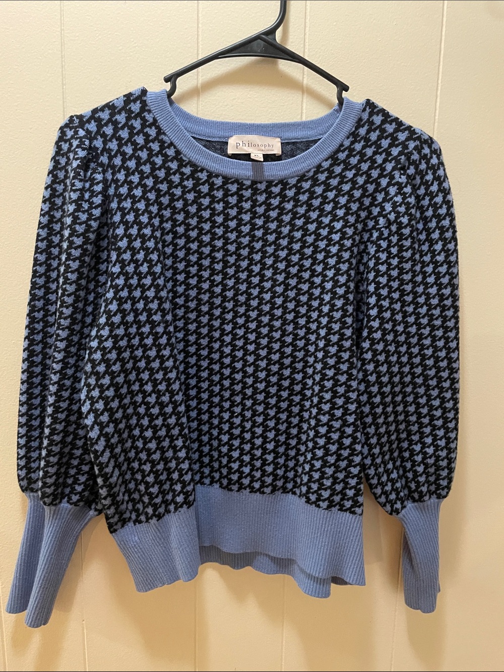 Philosophy Light Blue and Black Houndstooth Crewneck Sweater